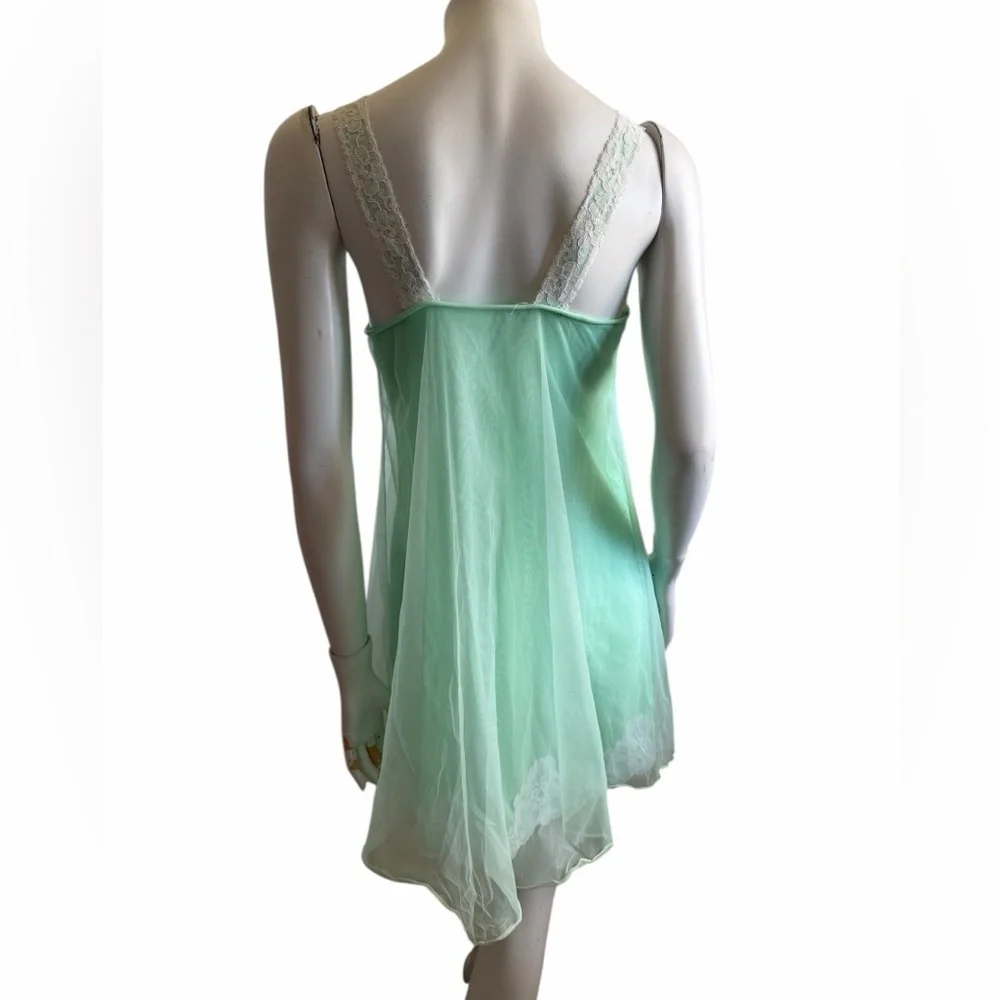 Vintage Mint Green Lace Trim Babydoll Made in U.S.A Size Small - Picture 6 of 7
